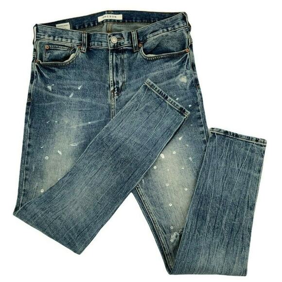 PACSUN Jeans Men Size 30X30 Stacked Skinny Distressed Bleach Print Pockets Denim - Picture 6 of 12